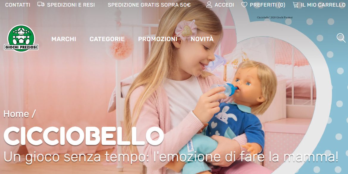 Home page della sezione Cicciobello sull'e-commerce di Giochi preziosi