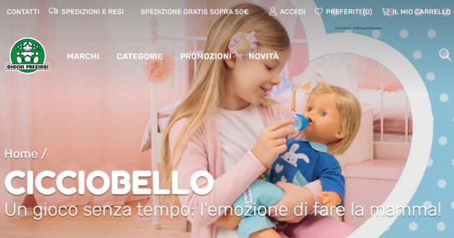 Home page della sezione Cicciobello sull'e-commerce di Giochi preziosi